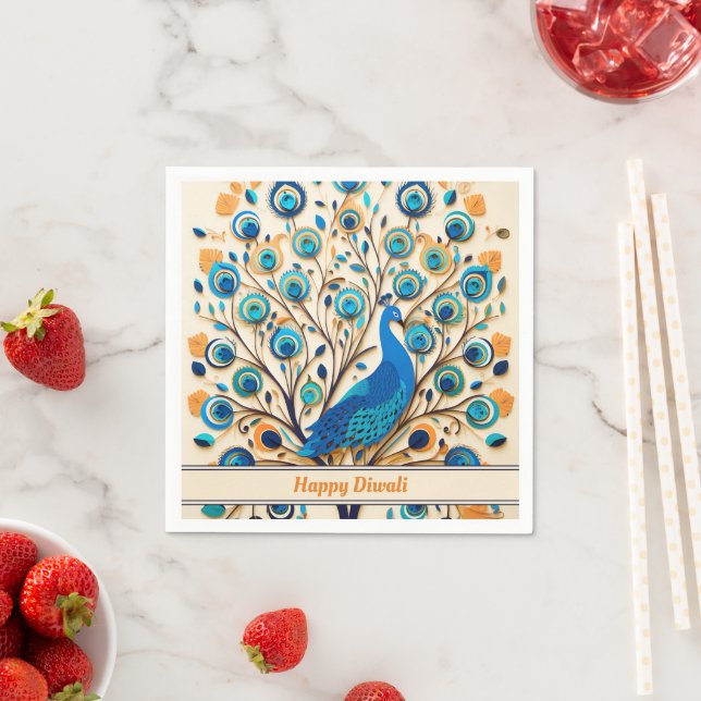 🦚 Radiant Peacock Diwali Segen Serviette (Beispiel)