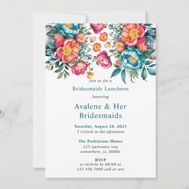 Radiant Peony Bouquet Bridesmaids Luncheon Einladung (Vorderseite)