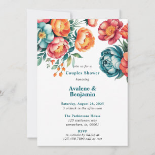 Radiant Peony Bouquet Couples Dusche Einladung