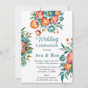 Radiant Peony Bouquet Wedding Celebration Einladung