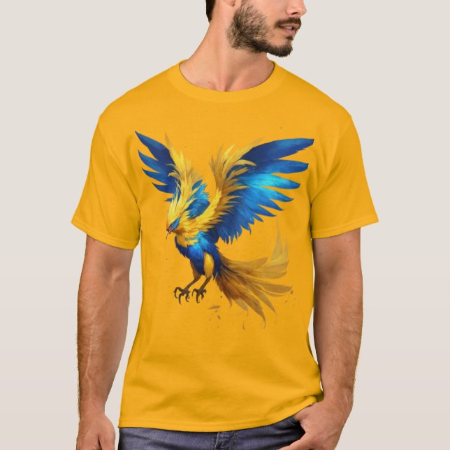 Radiant Phoenix Sky T - Shirt: Blau & Gelb Schönhe T-Shirt (Vorderseite)