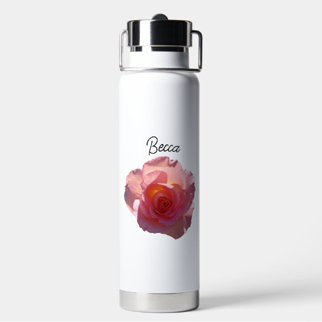 Radiant Pink Tee Rose Personalisiert Trinkflasche (Hinten)