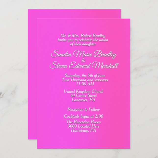 Radiant Pink Wedding Invitation 5" x 7" Einladung (Vorne/Hinten)