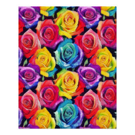 Radiant rainbow roses, bright floral print poster