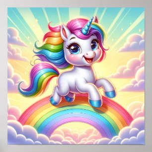 Radiant Rainbow Unicorn - Fantasy Kinderzimmer Kin Poster