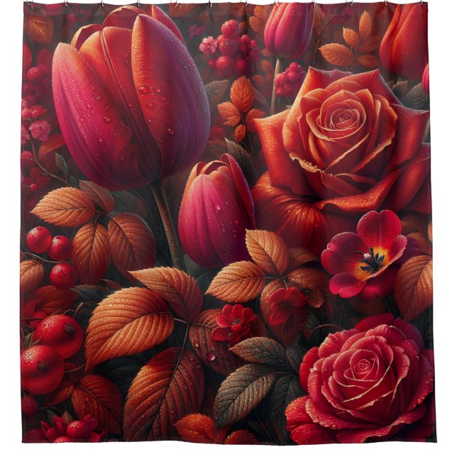 "Radiant Raindrop Fall Floral Art" Duschvorhang (Vorderseite)