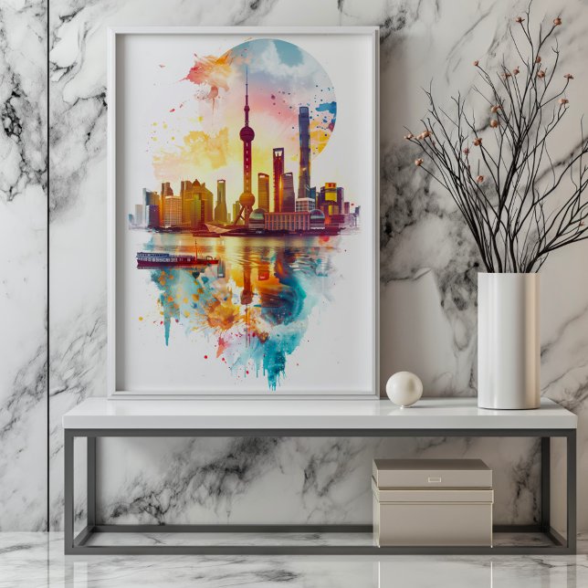 Radiant Rhapsody: Shanghais Pudong Skyline Poster (Von Creator hochgeladen)