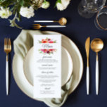 Radiant Romance Floral Wedding Menükarte<br><div class="desc">Dieses Hochzeitsmenü der Blush Romance enthält den Text "Menu", gerahmt von Aquarellfarben-Blume in Bordeaux, Korallen und Rosa, mit grünen botanischen Blätter und Blattwerk. Bearbeiten Sie einfach die Textfelder, um sie anzupassen. Die Farbe auf der Rückseite des Menüs kann im Editor geändert werden. Entworfen für Sie von Evco Studio © www.zazzle.com/store/evcostudio...</div>