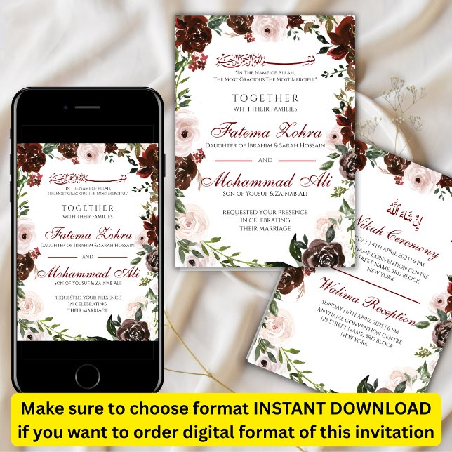 Radiant Rote Rose Muslim Wedding Nikah Einladung (Von Creator hochgeladen)