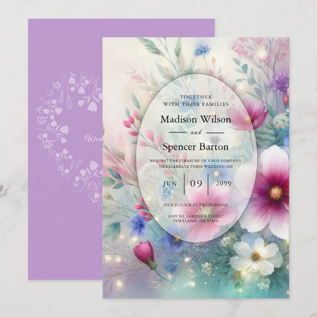 Radiant Sparkling Spring Blooms Wedding Einladung (Vorne/Hinten)