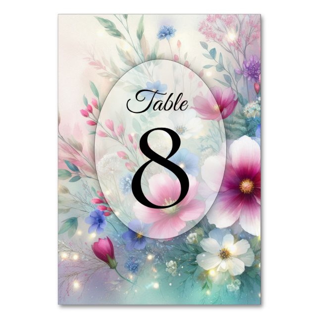 Radiant Sparkling Spring Blooms Wedding Tischnummer (Vorderseite)