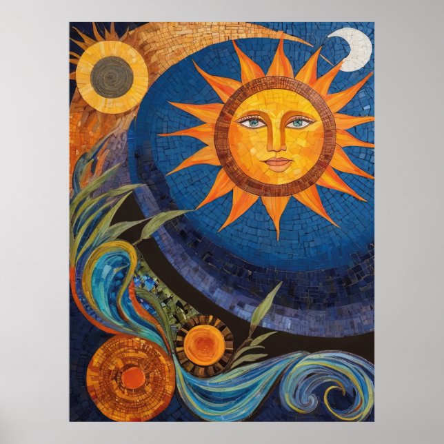 Radiant Sun Mosaic Vibrant Celestial Poster (Vorne)