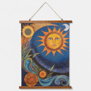 Radiant Sun Mosaic Vibrant Celestial Wandteppich Mit Holzrahmen