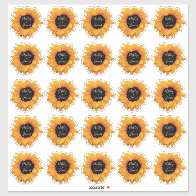 Radiant Sunflower Monogram Names Gift Stickers Aufkleber (Blatt)