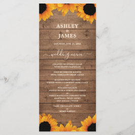 Radiant Sunflower Rustic Wood Wedding Menükarte