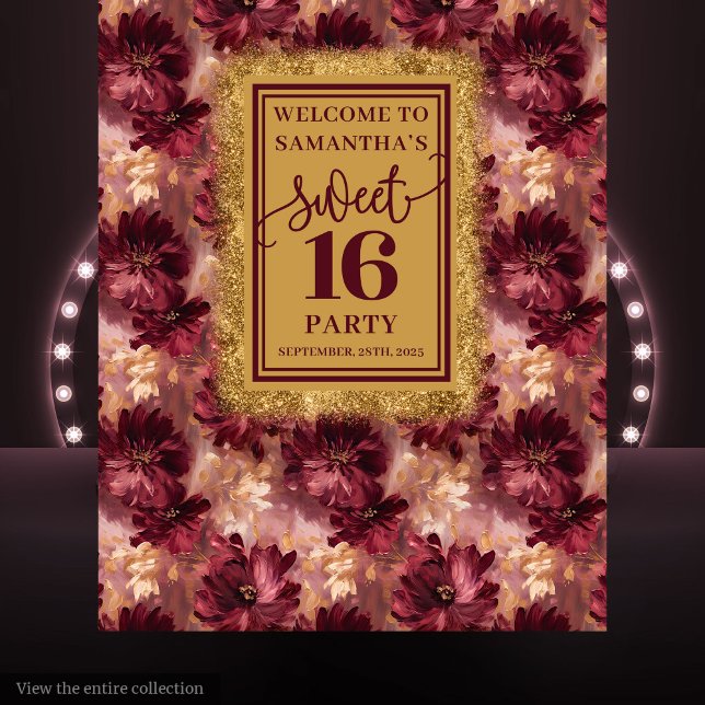 Radiant Sweet 16 Blush Burgundy Gold Hintergrund Wandteppich (Radiant Sweet 16 Blush Burgundy Gold Backdrop)