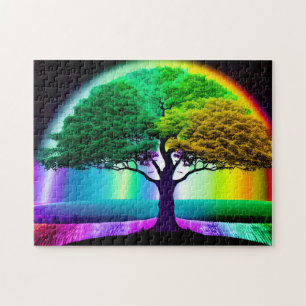 Radiant Tree of Life mit Rainbow Background Puzzle
