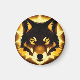 Radiant Wolf Face beleuchtet durch goldenes Licht Magnet