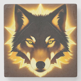 Radiant Wolf Face beleuchtet durch goldenes Licht Steinuntersetzer