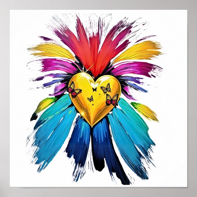 Radiantes Herz mit Schmetterlingen und Funktionen Poster (Vorne)