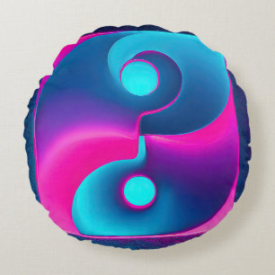 Radiative Spiritualität: Vibrant Yin Yang Pink & B Rundes Kissen
