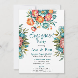 Radical Peony Bouquet Engagement Party Einladung