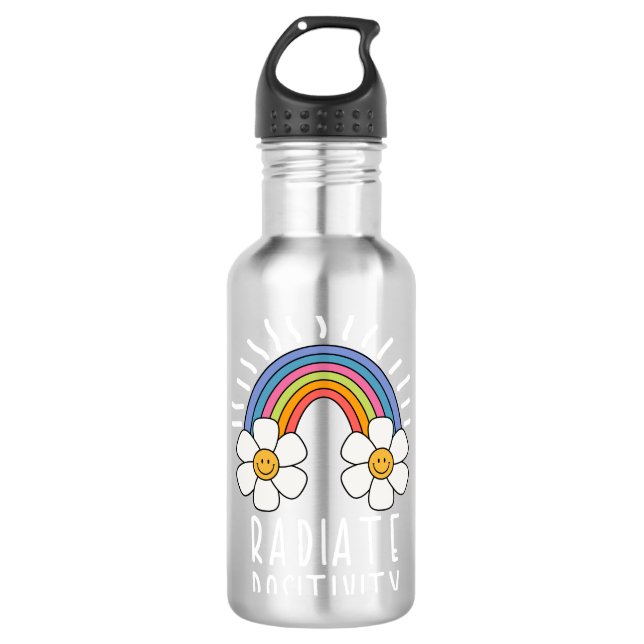 Radierposition | Farbiger Regenbogen und Blume Edelstahlflasche (Vorderseite)