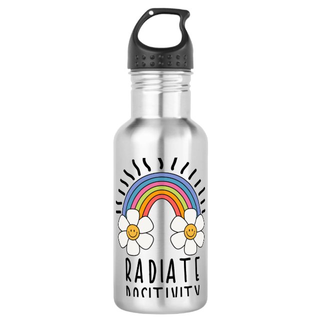 Radierposition | Farbiger Regenbogen und Blume Edelstahlflasche (Vorderseite)