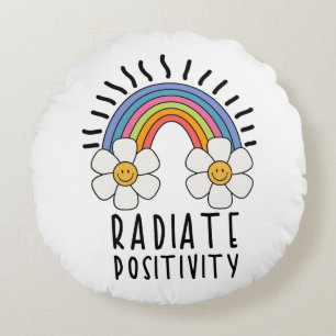 Radierposition Farbiger Regenbogen und Blume Rundes Kissen