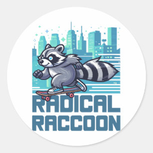 Radikaler Raccoon Urban Skateboarder Runder Aufkleber