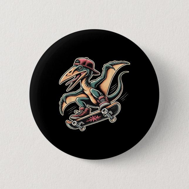 Radikales Skateboarding Pterodactylus Dinosaur Car Button (Vorderseite)