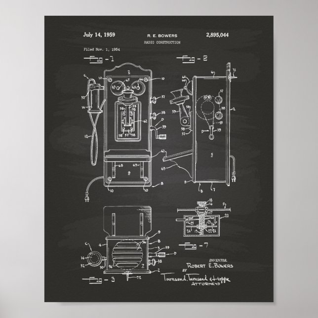 Radio Construction 1959 Patent Art Chalkboard Poster (Vorne)