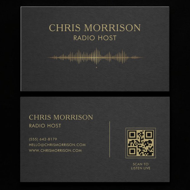 Radio-Moderator Black Gold QR Code Visitenkarte (Von Creator hochgeladen)