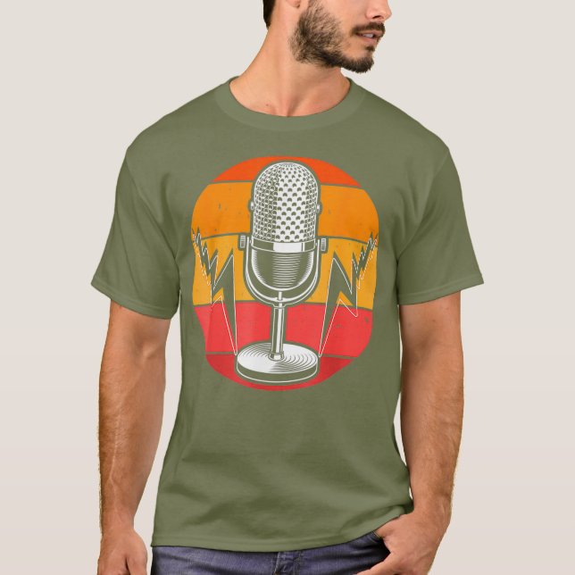 Radio Podcasting Retro Sunset Mikrofon T-Shirt (Vorderseite)