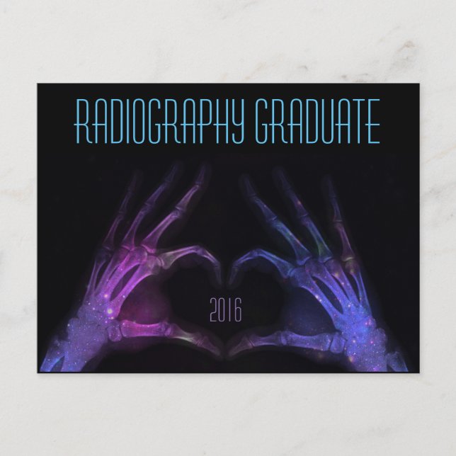 "Radiographie Graduate" lila Röntgenherz Einladungspostkarte (Vorderseite)