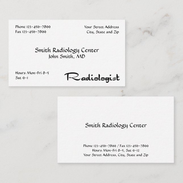 Radiologe Radiology Business Card Visitenkarte (Vorne/Hinten)