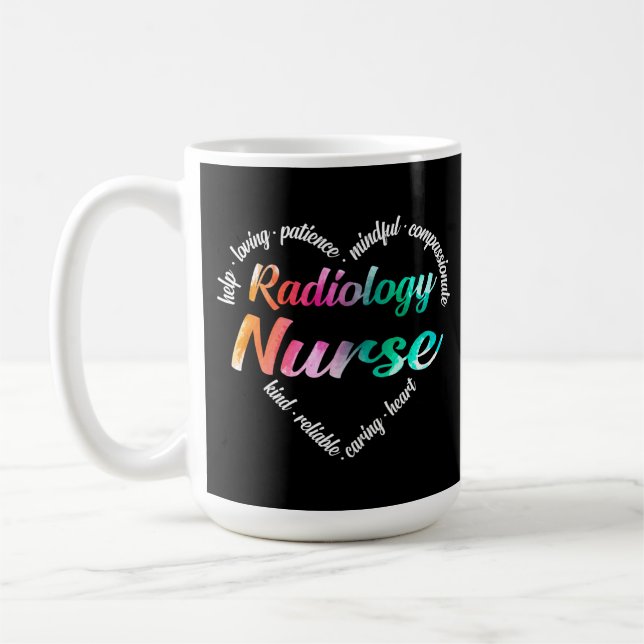 Radiologie nährt Herz Word Cloud Watercolor Kaffeetasse (Links)