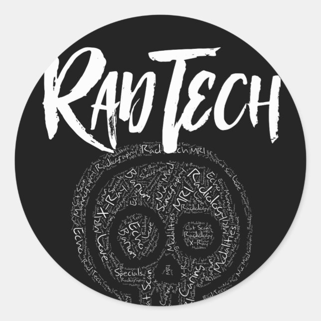 Radiologie-Tech-Begriffe in Skull Krass Tech Runder Aufkleber (Vorderseite)