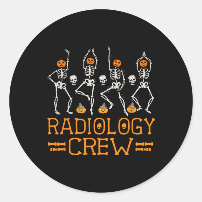 Radiology Crew Dancing Skeleton Pumpkin Fun Hallow Runder Aufkleber (Vorderseite)