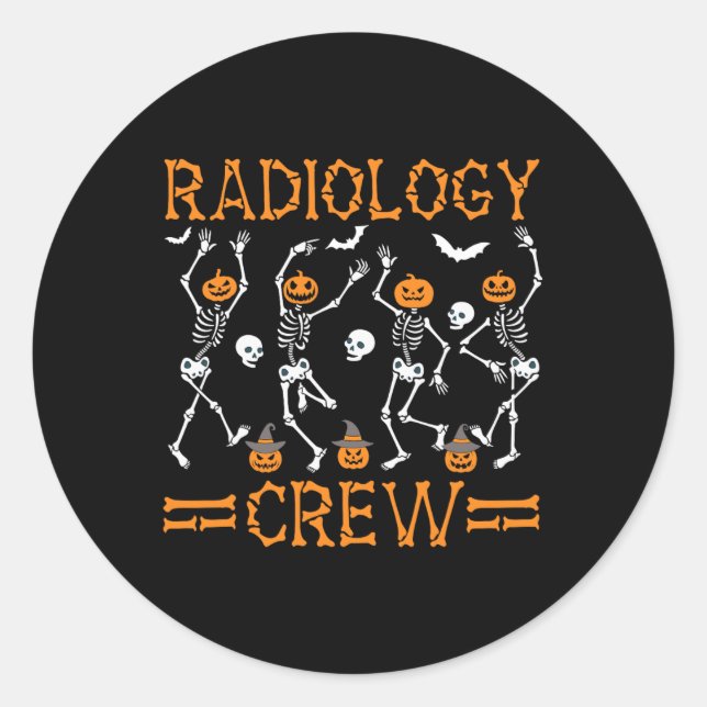 Radiology Crew Dancing Skeleton Pumpkin Funny Hall Runder Aufkleber (Vorderseite)