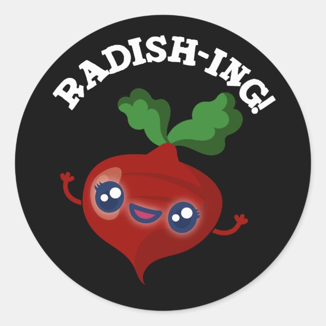 Radish-ing Funny Veggie Radish Pun Dark BG Runder Aufkleber (Vorderseite)