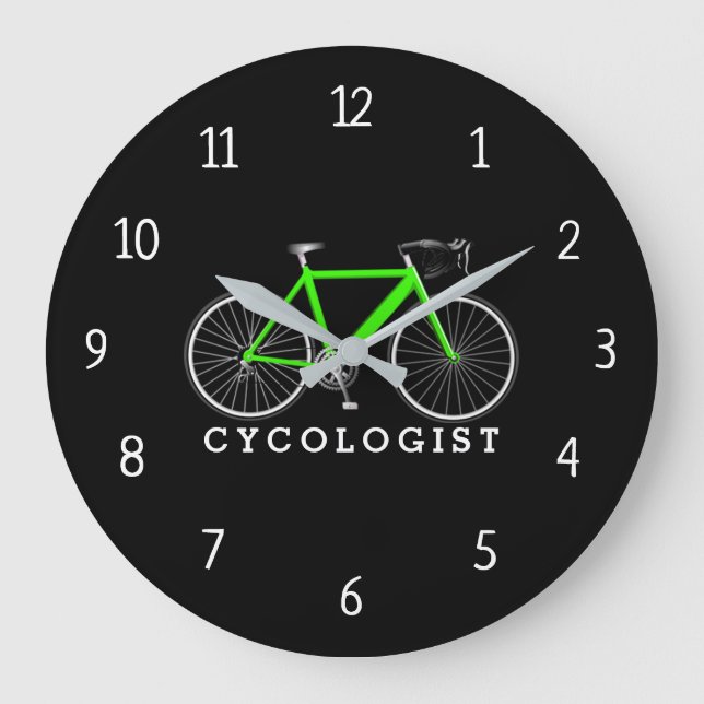 Radologe Green Bicycle on Black Large Clock Große Wanduhr (Vorderseite)