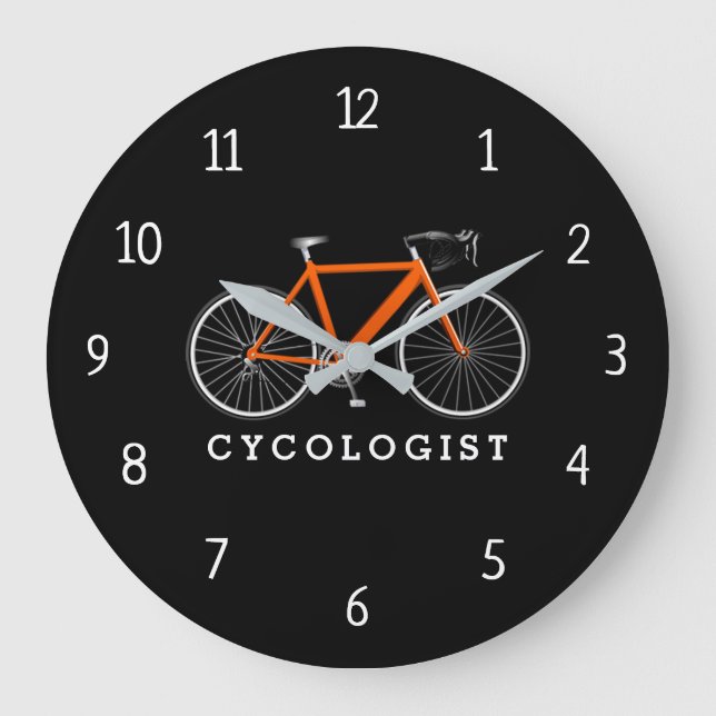 Radologe Orange Bicycle on Black Large Clock Große Wanduhr (Vorderseite)
