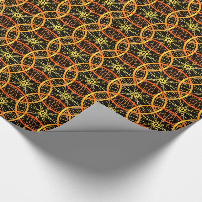 Radrad Orangenschwarzes Muster Geschenkpapier (Ecke)