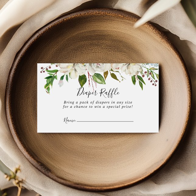 Raffelfahrschein "White Winter Peony Floral" Begleitkarte (Von Creator hochgeladen)