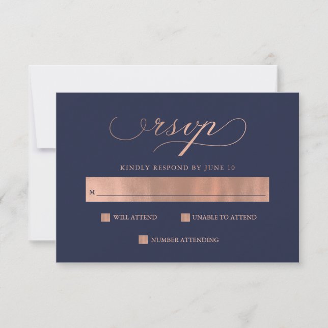 raffiniert | Imitate Rose Gold Wedding Calligrafy  RSVP Karte (Vorderseite)