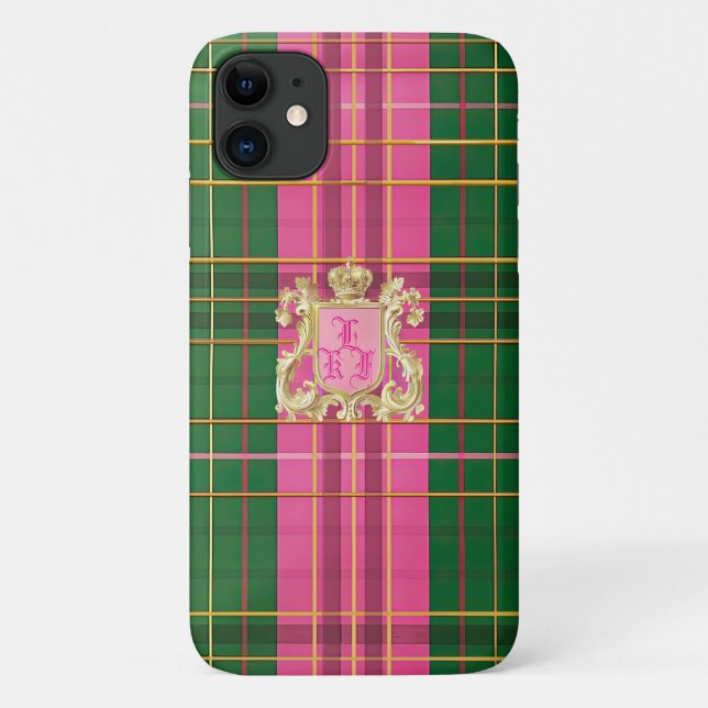 Raffiniert Mit Monogramm rosa und grün Kariert Case-Mate iPhone Hülle (Rückseite)