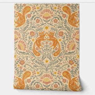 Raffinierte Bohemische Katzen - Creme & Orange Tapete