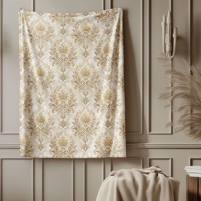 Raffinierte Elfenbeindamaske Delikate Wasserfarben Fleecedecke (Refined Ivory Damask Delicate Watercolor Designs Fleece Blanket)