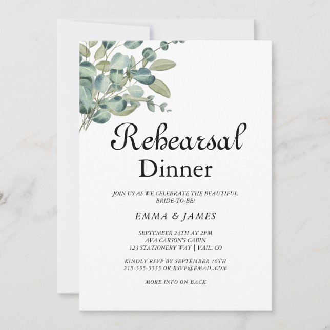 Raffinierte Grüne Probe Abendessen Einladung (Vorderseite)